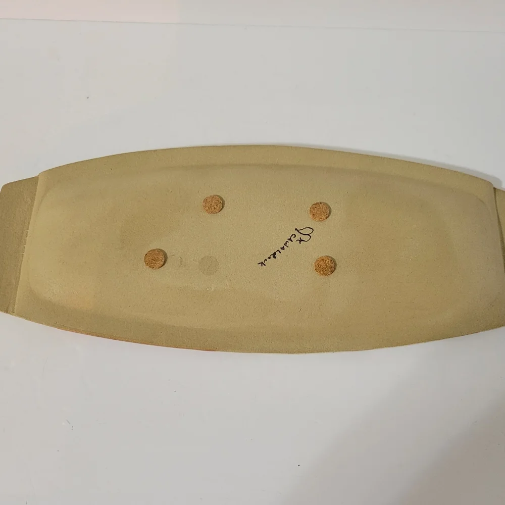 Hand Crafted Art Pottery Trinket Tray Pink Cream Flower Detail